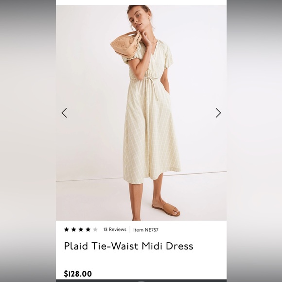 Madewell Plaid Tie-Waist Midi Dress like new - Picture 5 of 5